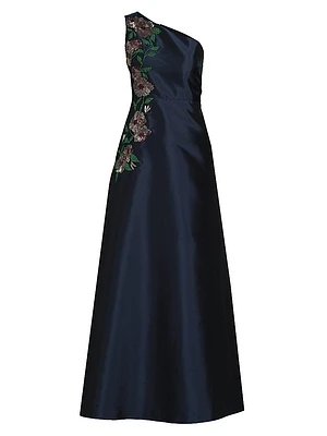 Giada Embellished One-Shoulder A-Line Gown