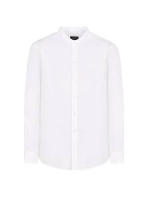 Popeline Banded Collar Stretch Cotton-Blend Shirt