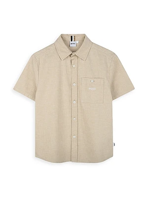 Little Boy's & Linen-Blend Short-Sleeve Shirt