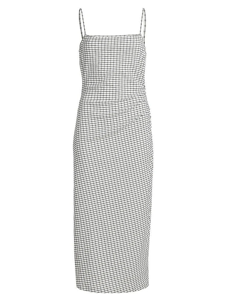 Grid Side-Ruched Midi-Dress