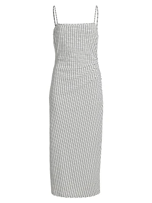 Grid Side-Ruched Midi-Dress