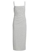 Grid Side-Ruched Midi-Dress