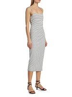 Grid Side-Ruched Midi-Dress