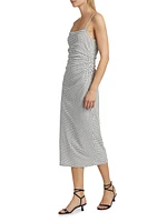 Grid Side-Ruched Midi-Dress
