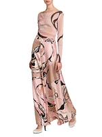 Printed Silk Twill Wide-Leg Pants