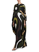 Asymmetric Print Caftan Maxi Dress