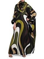 Asymmetric Print Caftan Maxi Dress