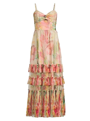 Elliott Ruffled Printed Tulle Sweetheart Gown