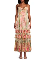 Elliott Ruffled Printed Tulle Sweetheart Gown