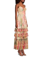 Elliott Ruffled Printed Tulle Sweetheart Gown