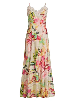 Baldwin Abstract Floral Lace-Trimmed Maxi Dress