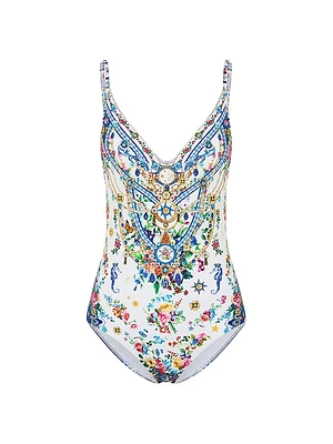 Tiles Darls Wired V-Neck One-Piece Swimsuit