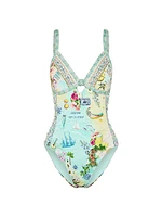 Just Coasting Knotted Printed One-Piece Swimsuit