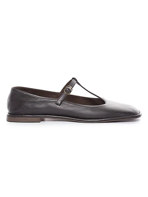 Leather T-Strap Ballet Flats