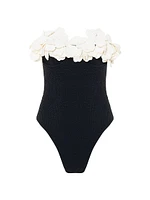 Breeze Floral Appliqué Strapless One-Piece Swimsuit