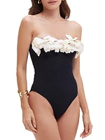 Breeze Floral Appliqué Strapless One-Piece Swimsuit