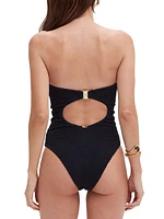 Breeze Floral Appliqué Strapless One-Piece Swimsuit
