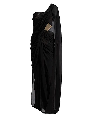 Asymmetric Draped Crepon Gown