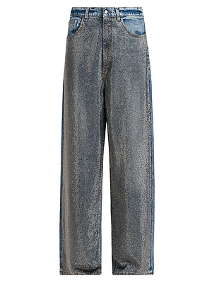 Hotfix Crystals Mid-Rise Wide-Leg Jeans