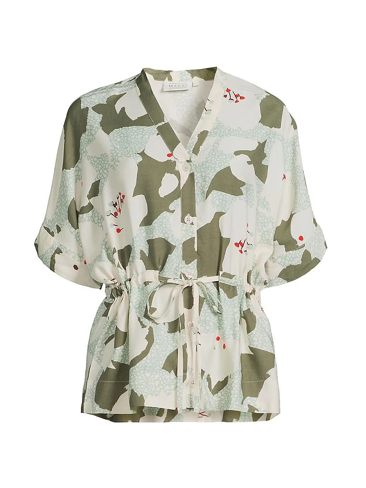 Irekana Floral Tie-Front Blouse