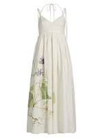 Floral Linen Strappy Midi-Dress