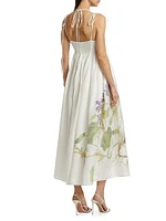 Floral Linen Strappy Midi-Dress