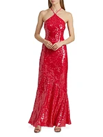 Regine Sequined Halter Gown