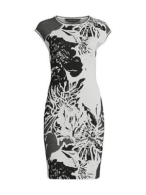 Abstract Print Crewneck Sheath Dress