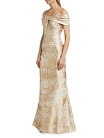 Metallic Jacquard Off-The-Shoulder Mermaid Gown