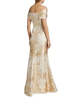 Metallic Jacquard Off-The-Shoulder Mermaid Gown