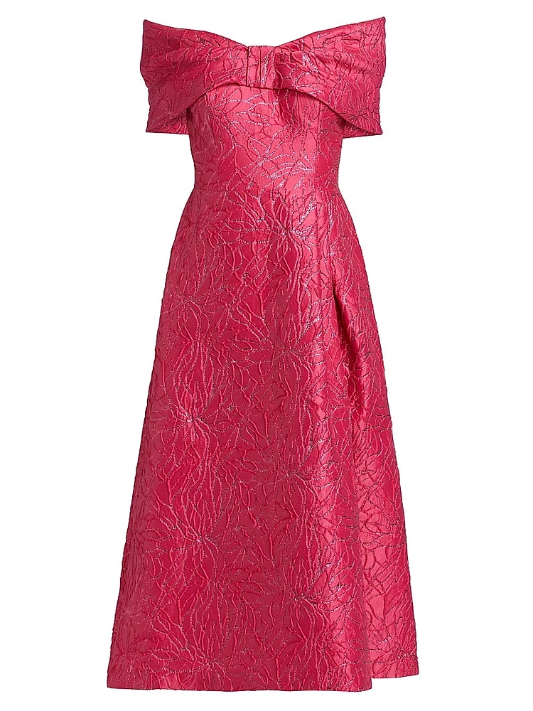 Metallic Jacquard Off-The-Shoulder Cocktail Dress