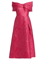 Metallic Jacquard Off-The-Shoulder Cocktail Dress