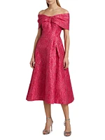 Metallic Jacquard Off-The-Shoulder Cocktail Dress