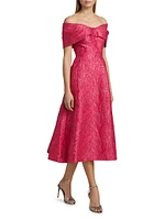 Metallic Jacquard Off-The-Shoulder Cocktail Dress