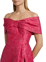 Metallic Jacquard Off-The-Shoulder Cocktail Dress