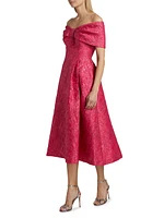 Metallic Jacquard Off-The-Shoulder Cocktail Dress