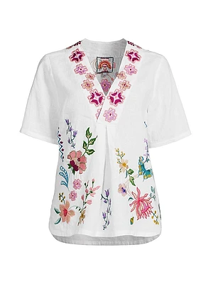Maureen Embroidered Linen Blouse