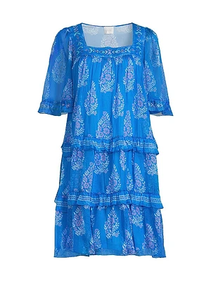 Wrenn Printed Silk Tiered Minidress
