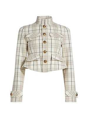 Check Cotton Peplum Jacket