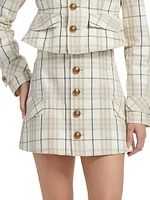 Check Cotton Button-Front Miniskirt