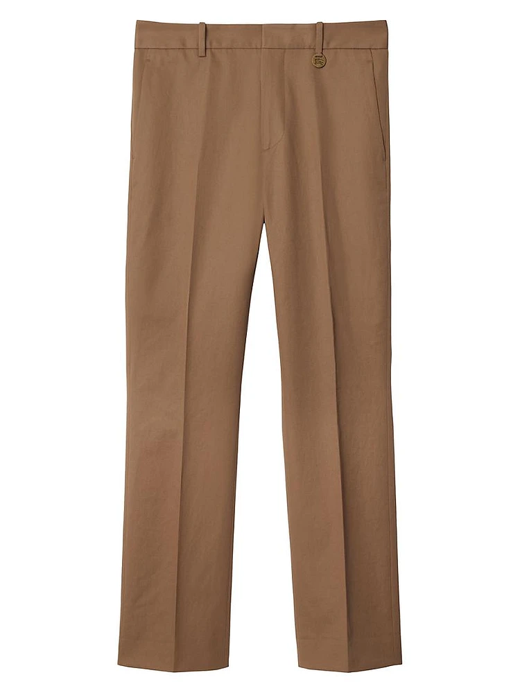 Pleated Cotton Straight-Leg Pants