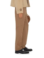 Pleated Cotton Straight-Leg Pants