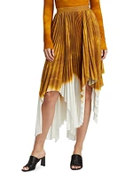 Painted Stripe Pleated Asymmetrical Midi-Skirt