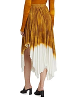 Painted Stripe Pleated Asymmetrical Midi-Skirt