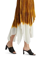 Painted Stripe Pleated Asymmetrical Midi-Skirt