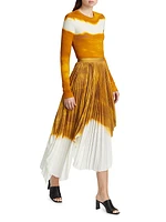 Painted Stripe Pleated Asymmetrical Midi-Skirt