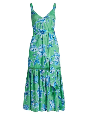 Corinne Floral Cotton Tie-Waist Midi Dress