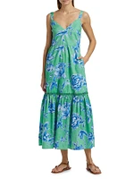 Corinne Floral Cotton Tie-Waist Midi Dress