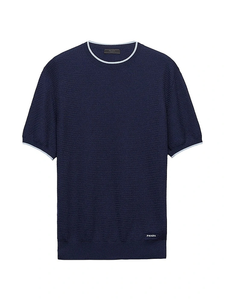 Short-Sleeved Silk and Cotton Sweater