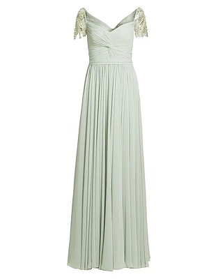 Chiffon Embellished Pleated Gown